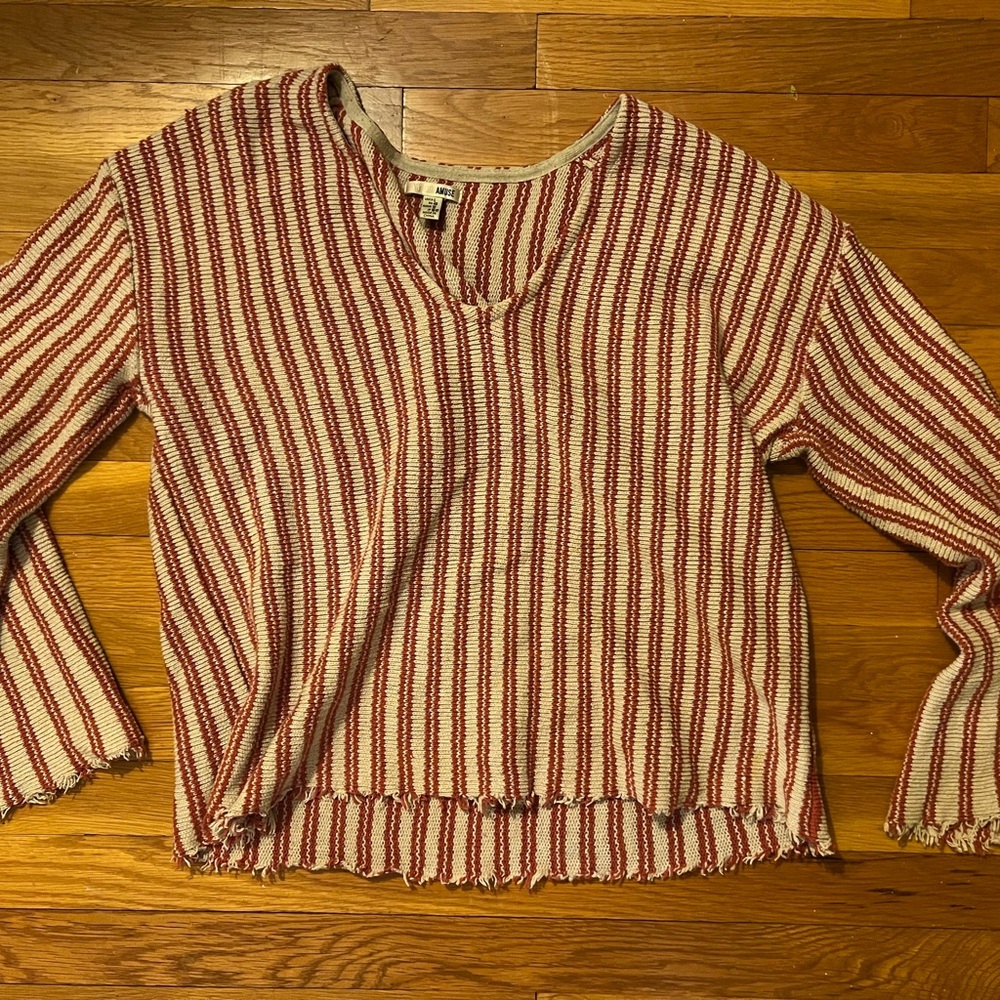 Amuse Society Striped Cropped Flare Sweater L